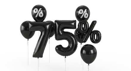 Black balloons displaying 75 percent discount for shopping event  