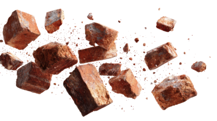 Floating Bricks and Small Pieces of Bricks isolated on transparent background Remove png, Clipping Path, pen tool