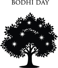 Obraz premium Bodhi tree silhouette with stars, spiritual symbol for Bodhi Day