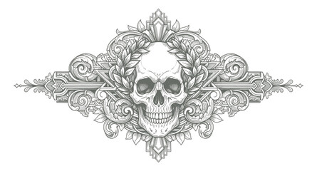 Floral decorative vector elements set, rococo and baroque style, SKULL, badge, RENAISSANCE, vintage royal details. engraving illustration set