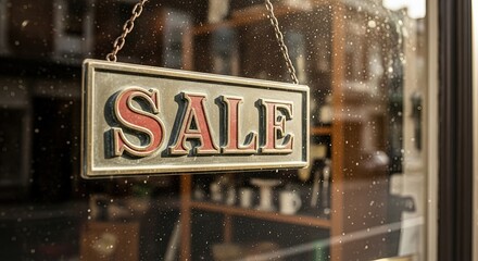 Sale sign displayed in store window promoting discounts and deals  