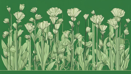 Beautiful green background with various light-colored flowers blooming in a garden setting during springtime Generative AI