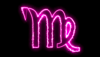 Neon virgo zodiac sign illuminated against transparent background