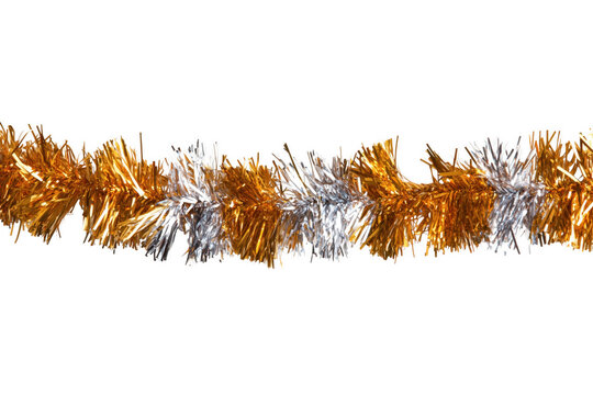 Shiny gold and silver tinsel garland isolated on a transparent background - Powered by Adobe
