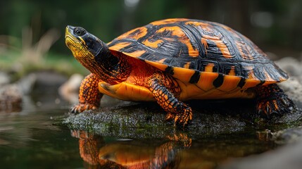 Obraz premium Painted turtle basking in sunlight