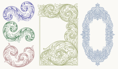 Vintage Baroque Victorian frame border, frame flower pattern vector floral engraved scroll ornament leaf retro decorative design. filigree calligraphic heraldic shield swirl