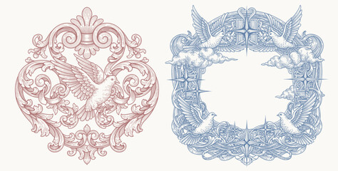 Vintage Baroque Victorian frame border flower pattern vector floral engraved scroll ornament leaf retro decorative design. filigree calligraphic heraldic shield swirl