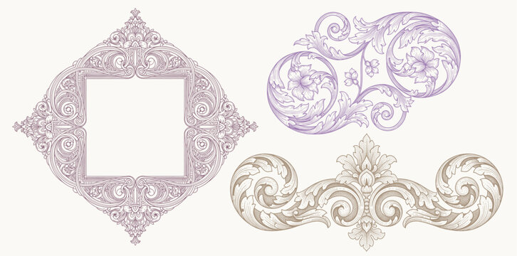 Vintage Baroque Victorian frame border flower pattern vector floral engraved scroll ornament leaf retro decorative design. filigree calligraphic heraldic shield swirl