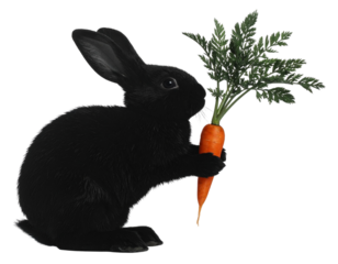 Charming Black Bunny Silhouette Holding a Fresh Carrot, Standing Pose, isolated