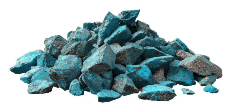Mining action of turquoise rock industrial site mineral showcase isolated on transparent background - Powered by Adobe