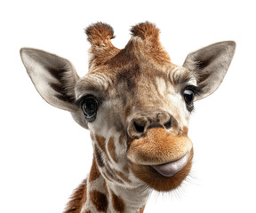 Obraz premium Giraffe smiling portrait animal isolated on transparent background