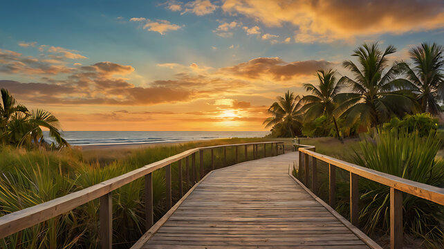 Sea side wood road sunset clean sky - Powered by Adobe