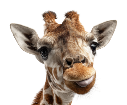 Giraffe smiling portrait animal isolated on transparent background