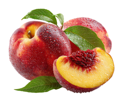 Fresh juicy peaches orchard food natural isolated on transparent background