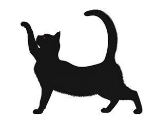 Black Cat Silhouette Stretching Forward, Side View, Isolated