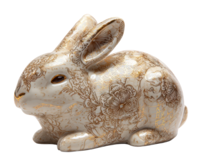 Elegant piece floral rabbit sculpture home view isolated on transparent background