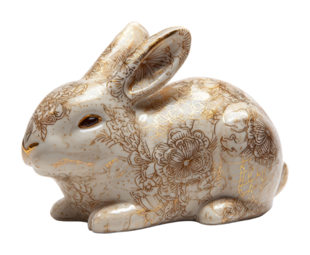 Elegant piece floral rabbit sculpture home view isolated on transparent background
