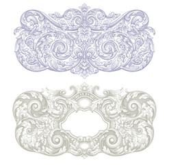 Fototapeta premium Vintage Baroque Victorian frame border flower pattern vector floral engraved scroll ornament leaf retro decorative design. filigree calligraphic heraldic shield swirl