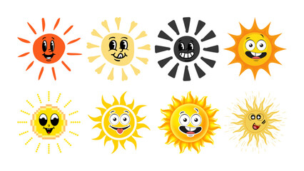 Vector sun icon set with smile emoticon illustration