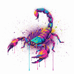 Watercolor Scorpion Splash Art Digital Illustration on White Background