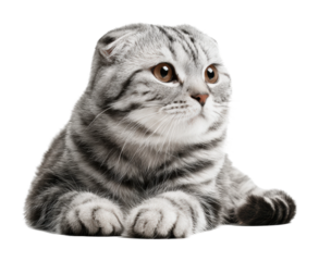 Playful scottish fold cat portrait in cute animal isolated on transparent background