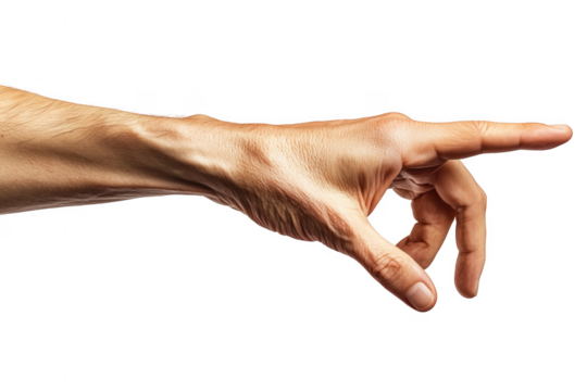 Human arm pointing with dark background isolated on a transparent background