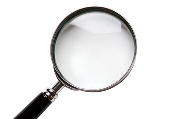 Fototapeta premium Magnifying glass examining dark background isolated on a transparent background
