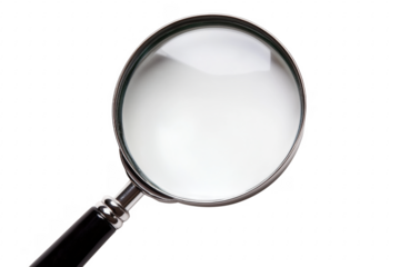 Magnifying glass examining dark background isolated on a transparent background