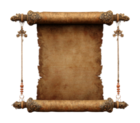 Historic manuscript scroll ancient library digital isolated on transparent background