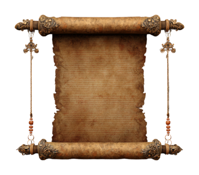 Historic manuscript scroll ancient library digital isolated on transparent background