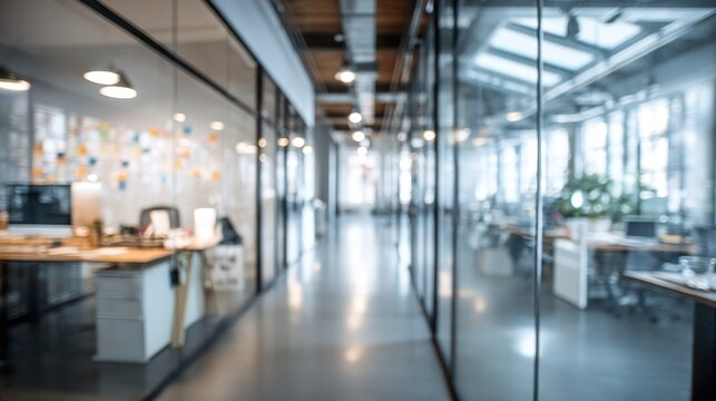 Blurred modern office hallway