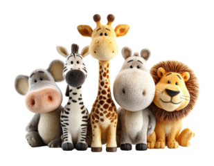 Playful animal figurines toy collection bright isolated on transparent background