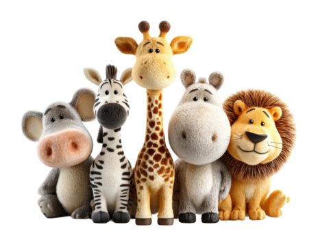 Playful animal figurines toy collection bright isolated on transparent background