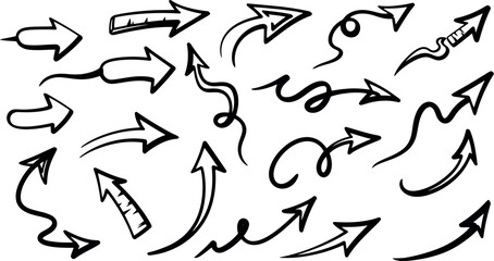 Collection of hand drawn doodle arrows pointing in various directions and styles