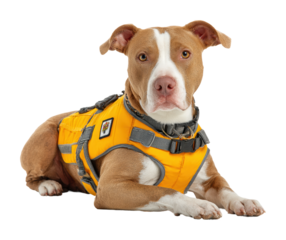 Rescue dog in safety vest pet isolated on transparent background