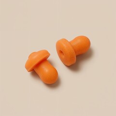 Orange foam earplugs for noise reduction on neutral background  