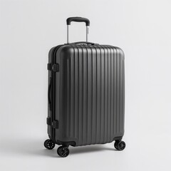 Durable black suitcase with wheels and retractable handle on display  