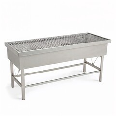 Stainless steel barbecue grill with grid for grilling in outdoor setting  