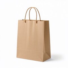 Brown paper shopping bag with handles on white background  