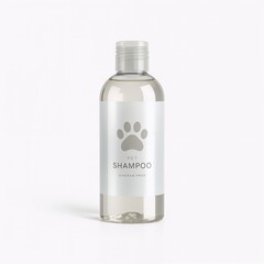 Pet shampoo bottle with a paw print design on white background  