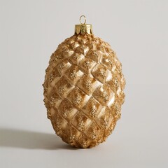Golden pineapple-shaped Christmas ornament on neutral background  