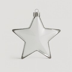 Decorative white star Christmas ornament with silver trim  