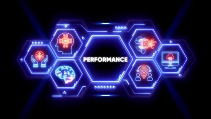 Futuristic AI Performance Concept with Neon Hexagons and Icons artificial intelligence technology - Powered by Adobe