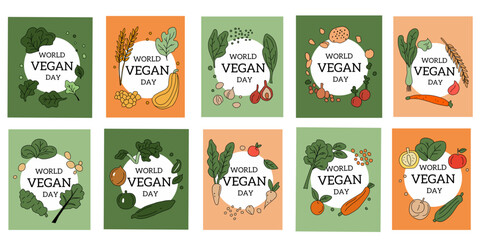 set of world vegan day banner style