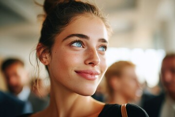 Young professional women engage in thoughtful conversation at a modern corporate event, showcasing diversity and innovation in today’s business culture.