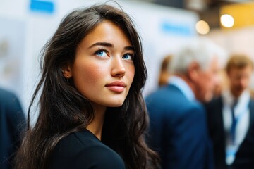 Young professional women engage in thoughtful conversation at a modern corporate event, showcasing diversity and innovation in today’s business culture.