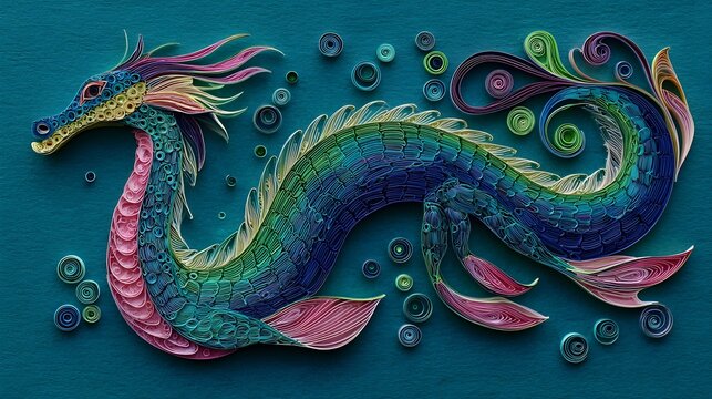Colorful paper quilled dragon