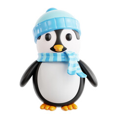 3D Render of Penguin with Winter Hat and Scarf