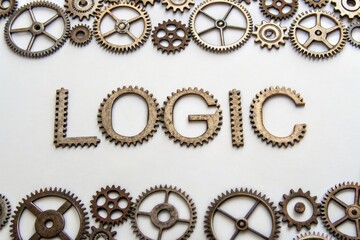 Gears and Cogs Forming the Word Logic on a White Background