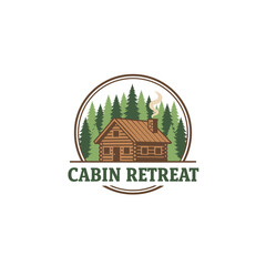 Obraz premium Cabin Retreat Vintage Forest Log House Emblem